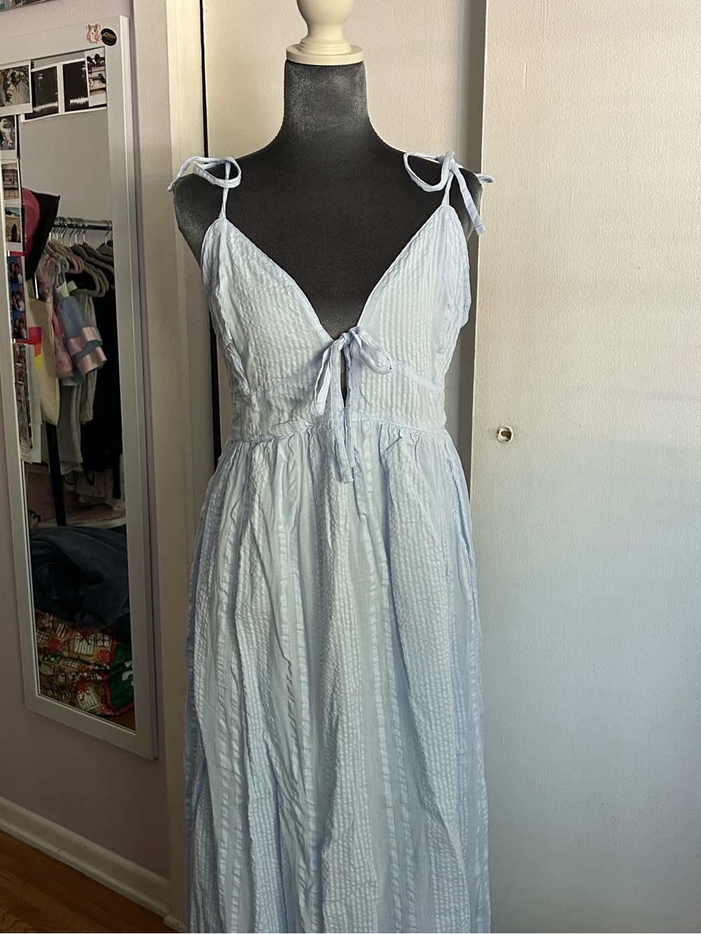 Aerie Seersucker Halter Maxi Dress